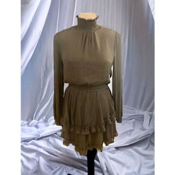 Vestique Olive Green Baby Doll Party Dress. Size L. High Neck Swiftie - Picture 10 of 14